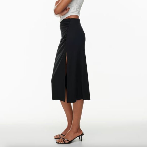 Aritzia Wilfred Vespa Ruched Midi Skirt with Thigh Slit Black Size Small - Picture 3 of 8